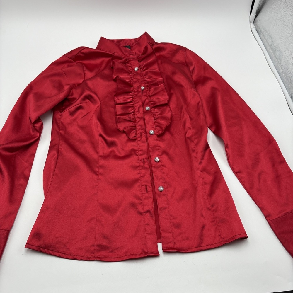 IZ Byer California Blouse Women's Size Small Red Diamond Shaped Buttons